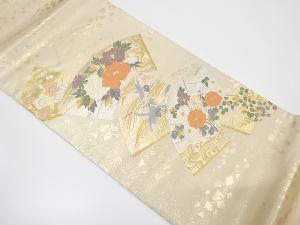 地紙に群鶴・草花模様織り出し袋帯